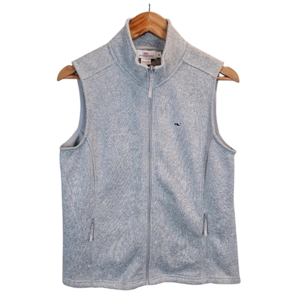 Vineyard Vines Womens Zip Front Vest Gray Sz Medium Fleece Outdoor Warm